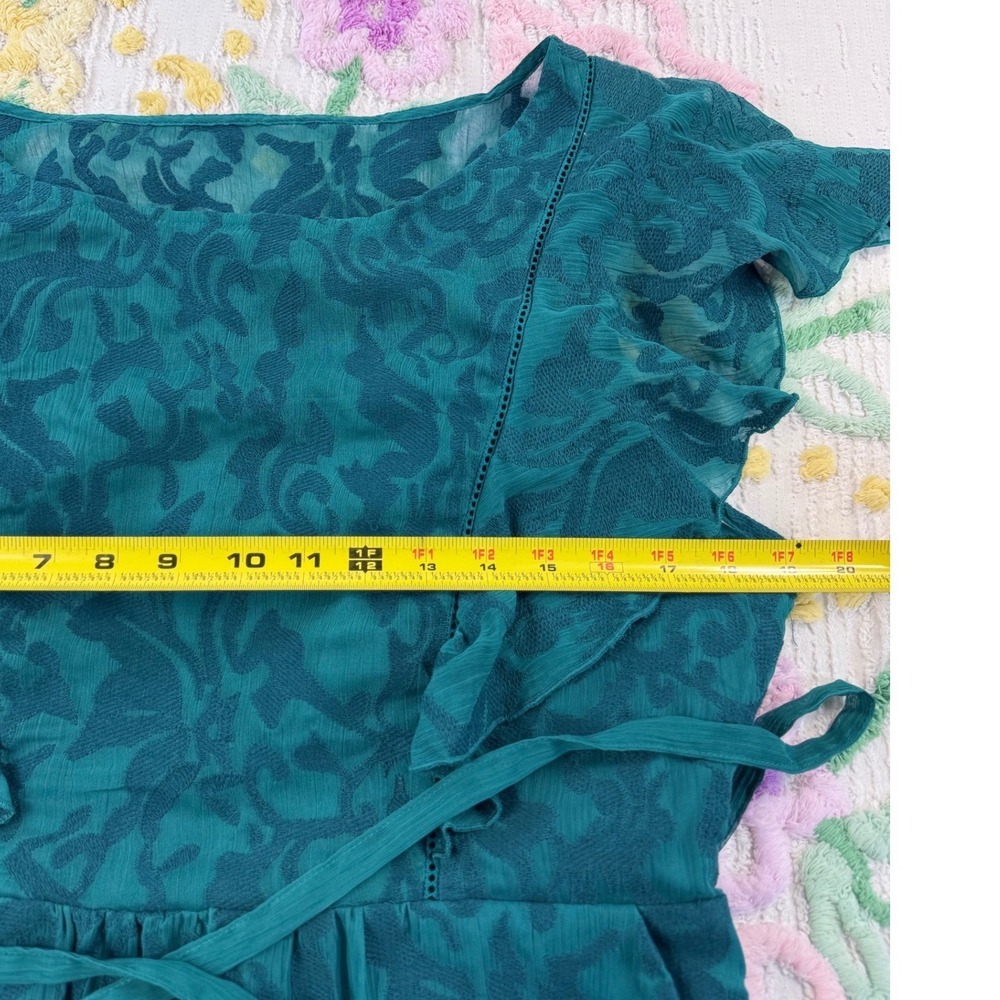 Moulinette Soeurs anthropologie Teal Lace Overlay Flutter Sleeve 14 dress - Picture 6 of 12